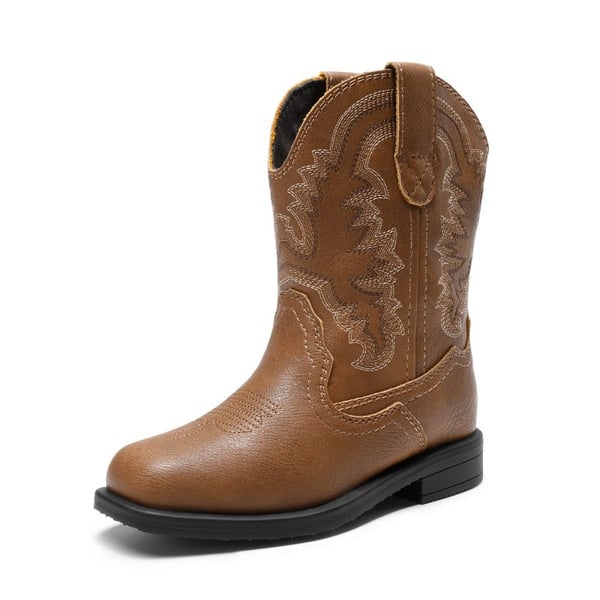 Kids Square-Toe Western Cowboy Boots - BROWN -  0